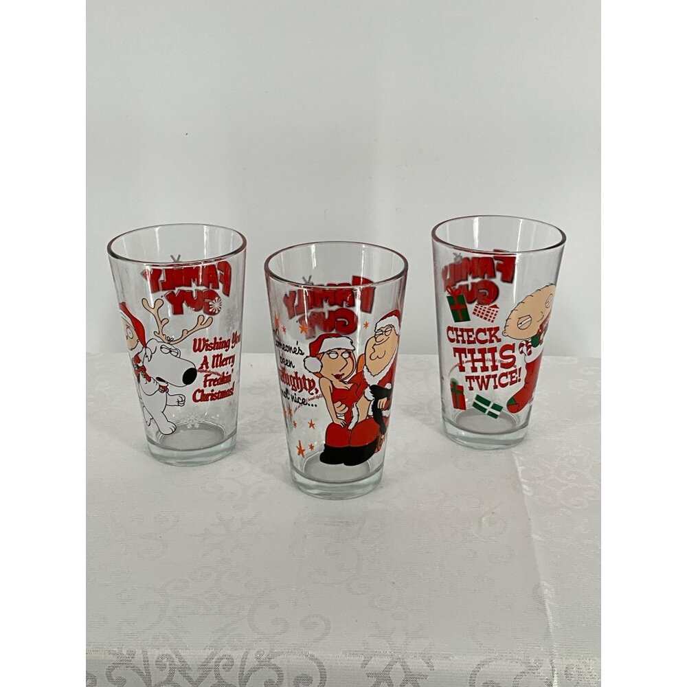 Family Guy Christmas Holiday Glass Set Of 3 Featuring Stewie & Brian‎